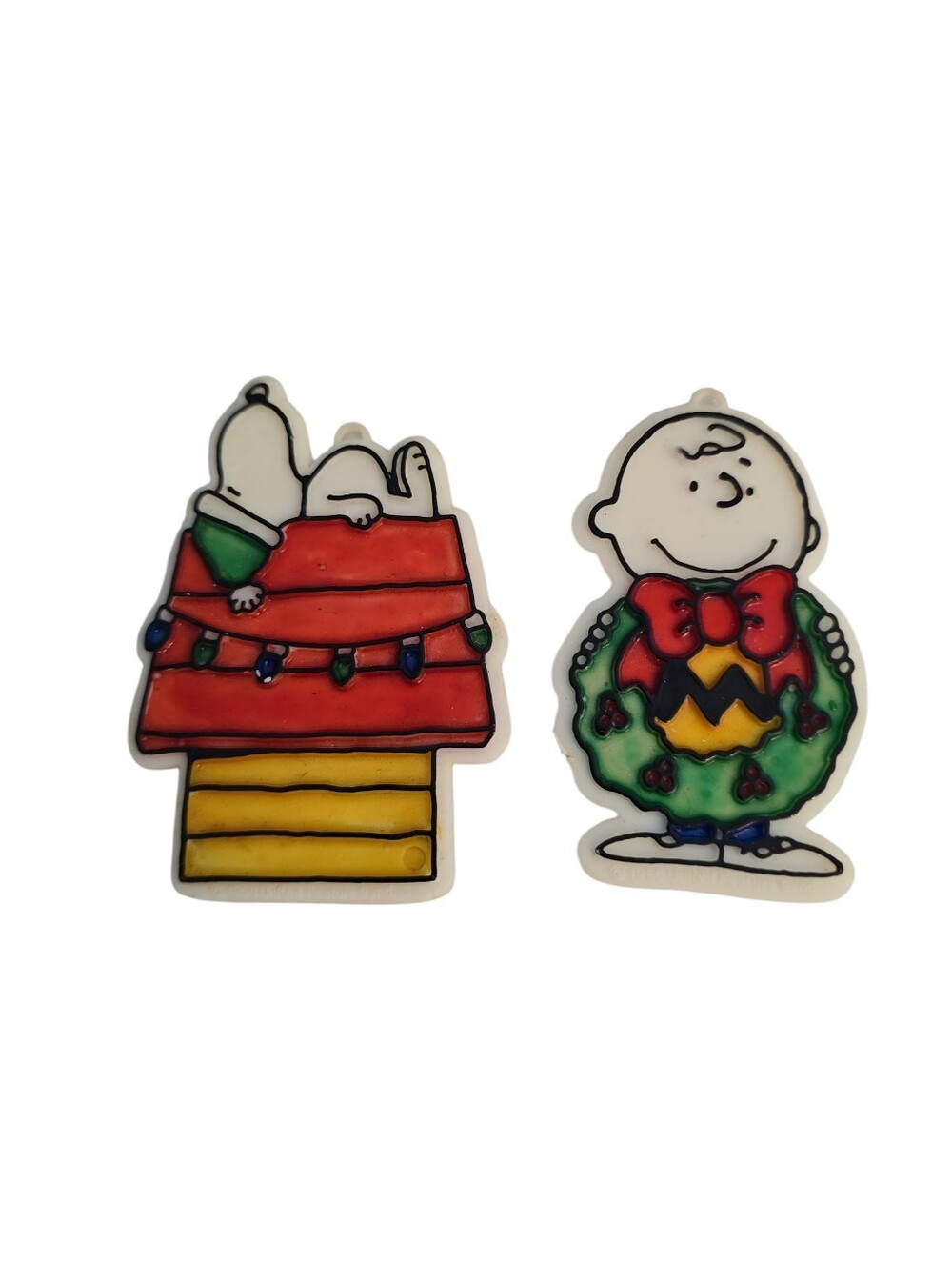 2 Vintage 50's Plastic UFS Peanuts Charlie Brown Snoopy Christmas Ornaments